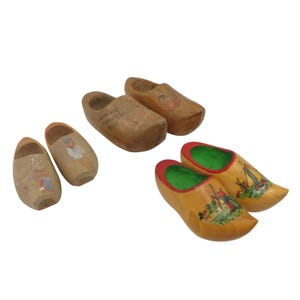 Dutch WOODEN CLOGS With Painted Designs 3 Sets Decorative Vintage