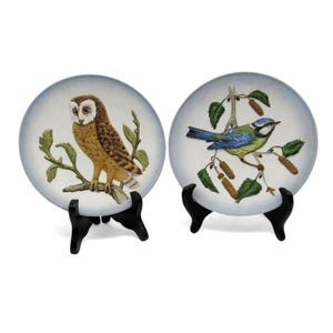 GOEBEL Wildlife PORCELAIN Plates Barn Owl And Blue Titmouse 1970s Germany Vintage