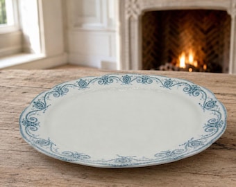 Antique JHW Sons Hanley England Semi Porcelain Blue Transferware Platter 16”