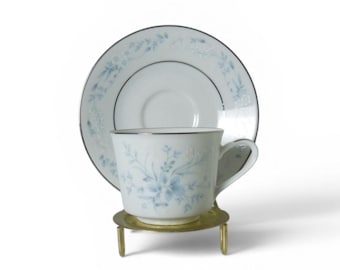 Vintage Noritake Carolyn 2693 Teacup Saucer Blue Floral Platinum Trim