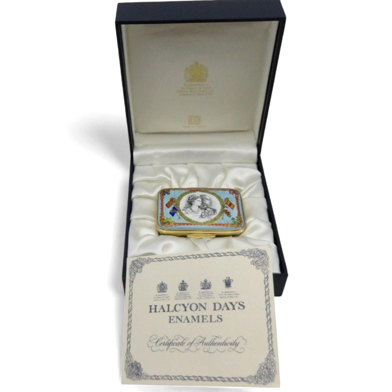 HALCYON Days Enamel Queen Elizabeth II and Prince Philip 50th