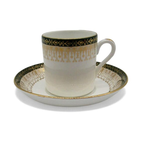 ROYAL GRAFTON Majestic Cup and Saucer Set Gold Green White ROYAL GRAFTON Majestic Cup and Saucer Set Gold Green White