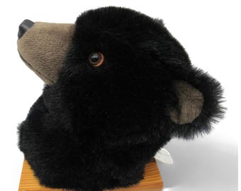 Black Bear Head Mount Wall Decor Polyester on Wood Plaque 8.2"-US Duties Prepaid