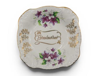 Aynsley England Grandmother Floral Trinket Dish Gold vergulde displayplaat van 5 inch