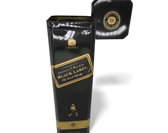 JOHNNIE WALKER Black Label 12-Year Whisky Tin Box Elegant Gold & Black-US Duties Prepaid