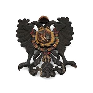 Vintage Hand Carved Wooden Double Headed Eagle Crest Wall Decor