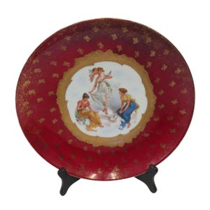 VICTORIA Carlsbad Austria Ruby Red Gilded PLATE 3 Ladies and 1 Cherub Vintage 12"