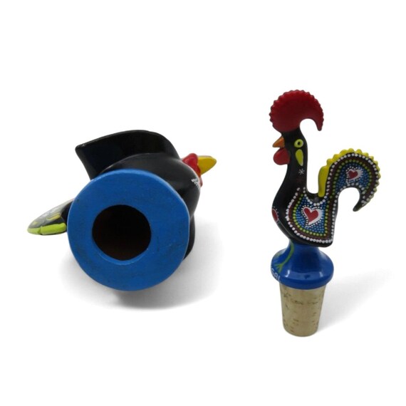 Vase et coq en céramique barbotine française, fin du 19ème siècle