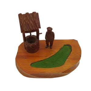Hand Carved WOODEN SCULPTURE of Man And Well by Paul-Emile Caron Canada Vintage