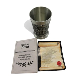 FRIELING-ZINN PEWTER Decorative Shot Glass Embossed Design Germany Vintage 3&quot; Tall