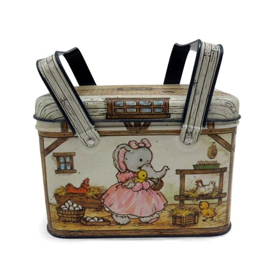 Farm Animal TIN LUNCHBOX With Dual Handles by Potpourri 80s
