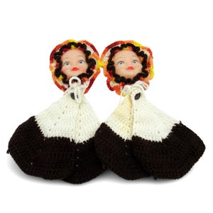 DOLL FACE Pot Holders Crochet Set of 2 Handmade Knitted 1970s Vintage