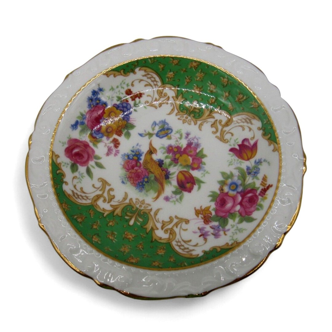 Paragon Rockingham Blue PARAGON ROCKINGHAM Trinket Dish Gilding Bird and Floral Motif 4.7