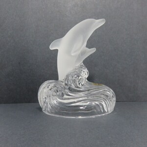 Vintage Royal Crystal Rock Frosted Glass Dolphins on Clear Base Made in Italy