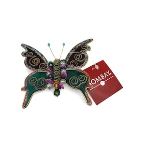 Bombay Butterfly Clip / Ornament Beaded Wirework-US Duties Prepaid