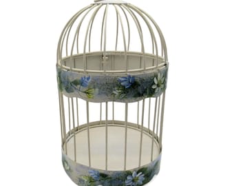 DECORATIVE Vintage Metal BIRDCAGE With Floral Design And Hinged Lid 12"-US Duties Prepaid