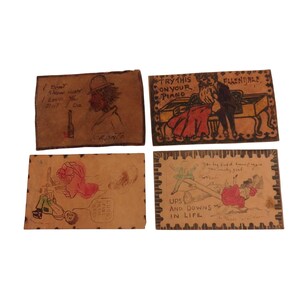 Cartes postales vintage en cuir avec illustrations et citations humoristiques