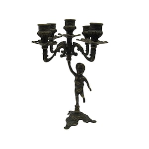 Italian Metal CANDELABRA with 5 Arms and CHERUB Design 11 Inches Tall Italy Vintage