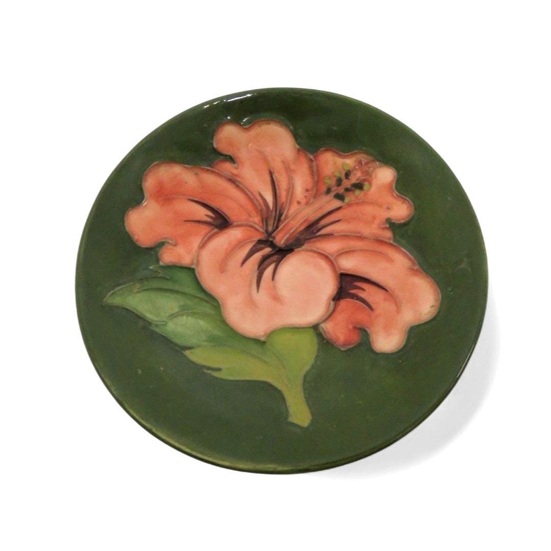 MOORCROFT England Hibiscus Pattern DISH Floral Green and Pink