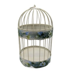 DECORATIVE Vintage Metal BIRDCAGE With Floral Design And Hinged Lid 12&quot;