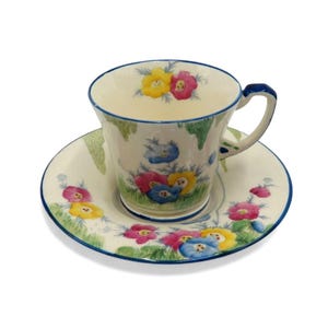 Crown Devon Fieldings blommig tekoppset England 1930-talet Vintage-amerikanska tullar förbetalda