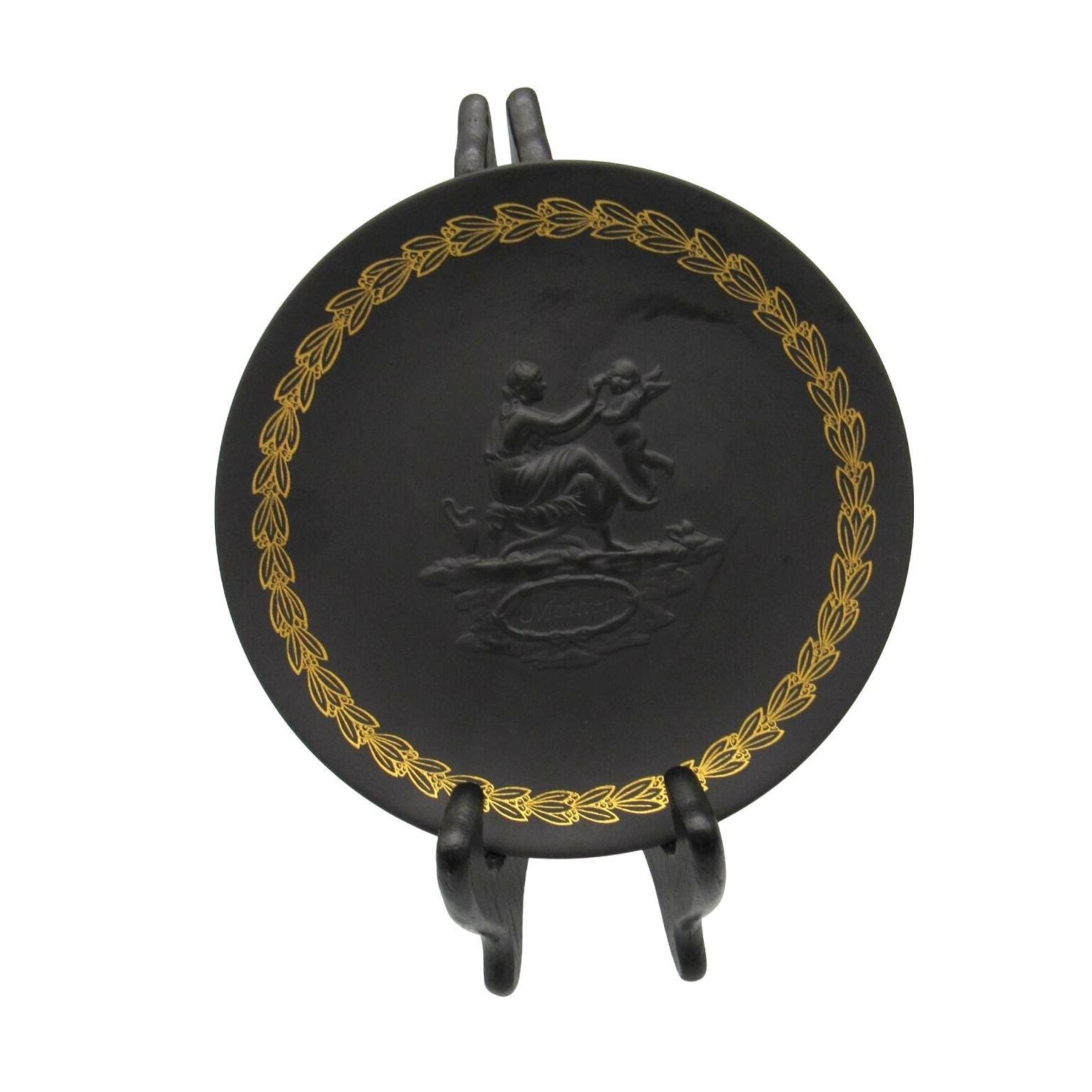 WEDGWOOD Black Basalt PLATE With Gold Laurel Design and 