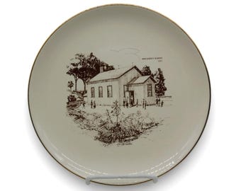 Dose Kunst Brocksden School Museum 1853 Teller Goldrand Kanada Dekor 23 cm