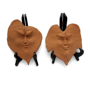 Terracotta klei LEAF FACE wandkleden vintage 8"