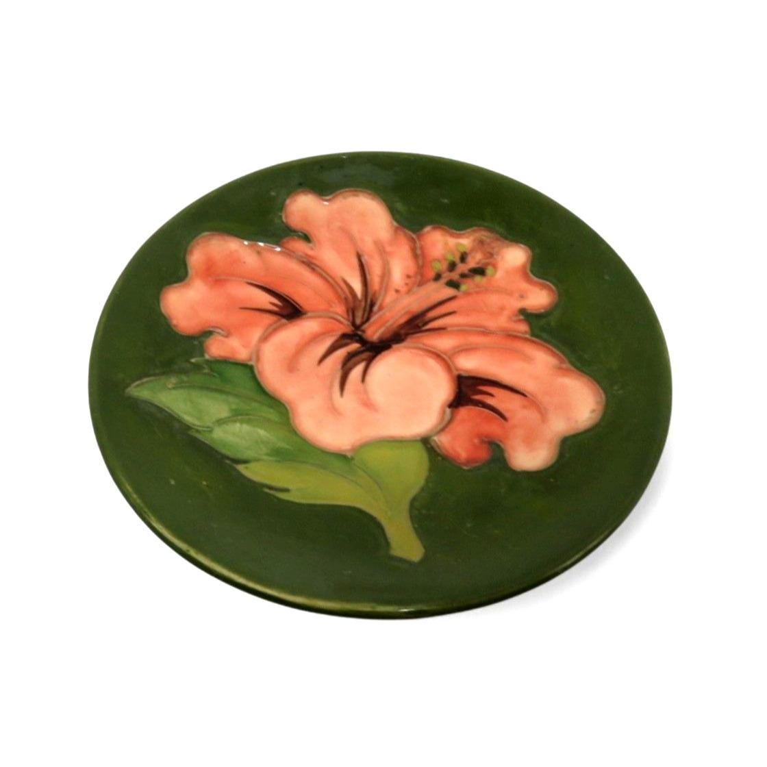 MOORCROFT England Hibiscus Pattern DISH Floral Green and Pink
