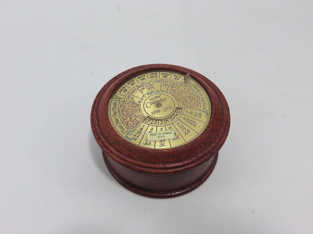 Vintage Handmade 40 Year Calendar 1994-2033 Wood Trinket Box With Brass ...