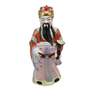 Chinese Lu God of Prosperity Deity Vintage Porcelain Colourful 13&quot; Tall