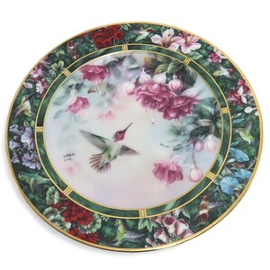 LENA LIU Set Hummingbird and Flowers Numbered Plate 1992 Edition Boxed with COA