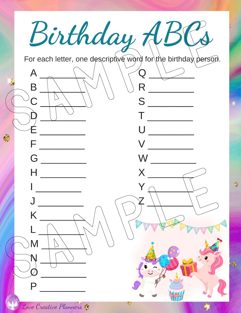 12 Printable Birthday Unicorn Party Games Fun & Cute Unicorns Birthday