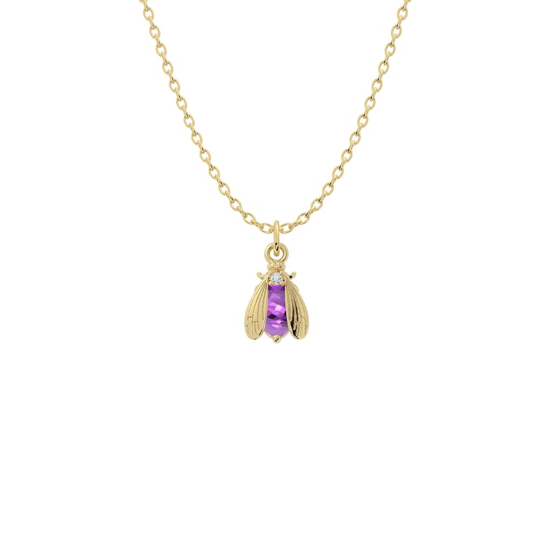 Birthstone Necklace, Gold Birthstone Necklace, Silver Bee