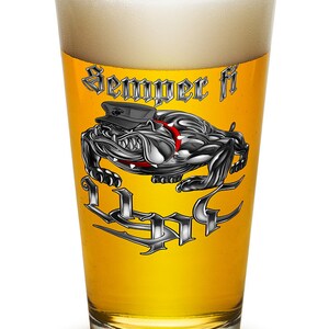 USMC Semper Fi Chrome Dog Marine Corps 16oz Pint Glass Set