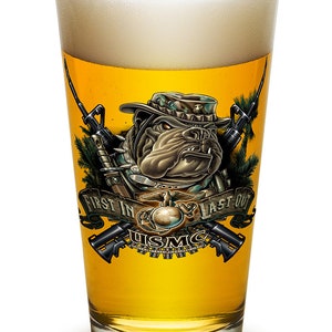 USMC Marine Corps devil dog First in last out 16oz Pint Glass Glass Set
