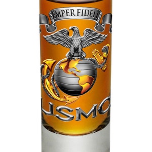 Marine Corps Shot Glass: USMC Semper Fidelis Design, 2oz