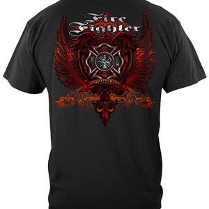 Firefighter Red Wings Rise Above Fear Silver Foil T-Shirt Sweatshirt Hoodie FF2277