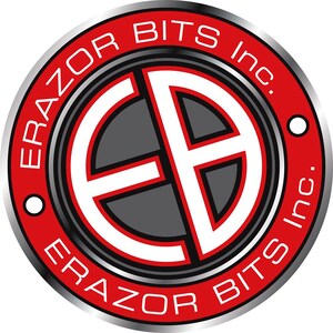 May include: A red and silver circular logo with the text "Razor Bits Inc." around the outside. The center of the logo features a stylized "EB" in white and black.