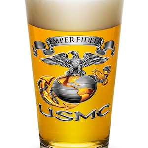 USMC Marine Corps Semper Fidelis 16oz Pint Glass Glass Set