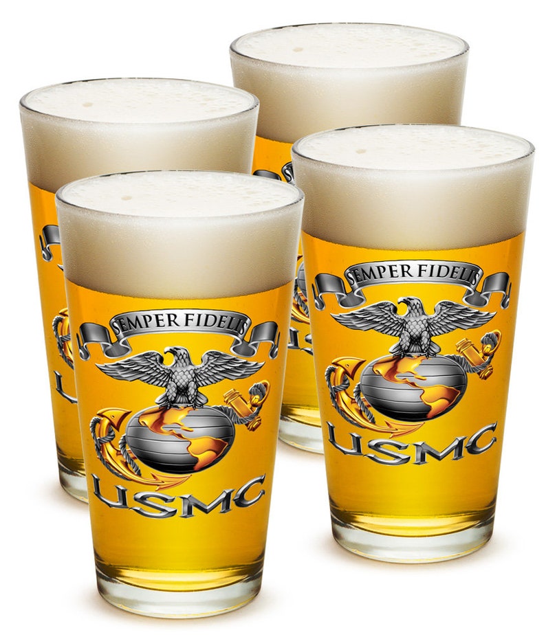 USMC Marine Corps Semper Fidelis 16oz Pint Glass Glass Set - Etsy