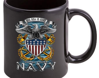 US Navy Full Print Eagle Stoneware Black Coffee Mug Gift Set