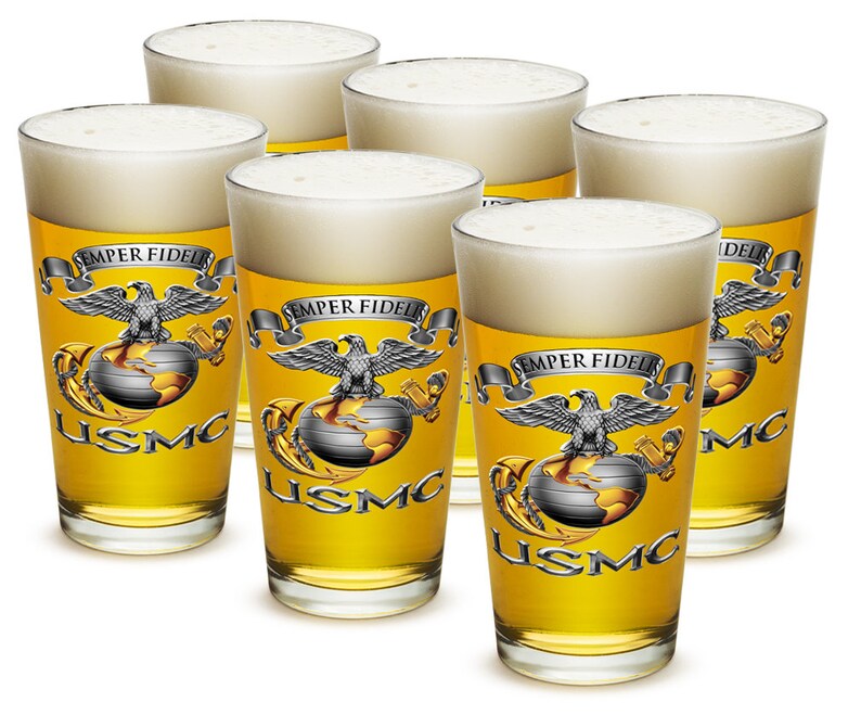 USMC Marine Corps Semper Fidelis 16oz Pint Glass Glass Set - Etsy
