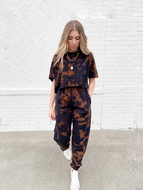 Bleach Tie Dye Crop T-shirt Joggers Set 