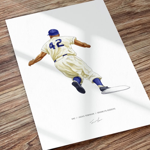 Wee Blue Coo Vintage Jackie Robinson Brooklyn Dodgers Framed Art Print - 12x16 Inches - View #11
