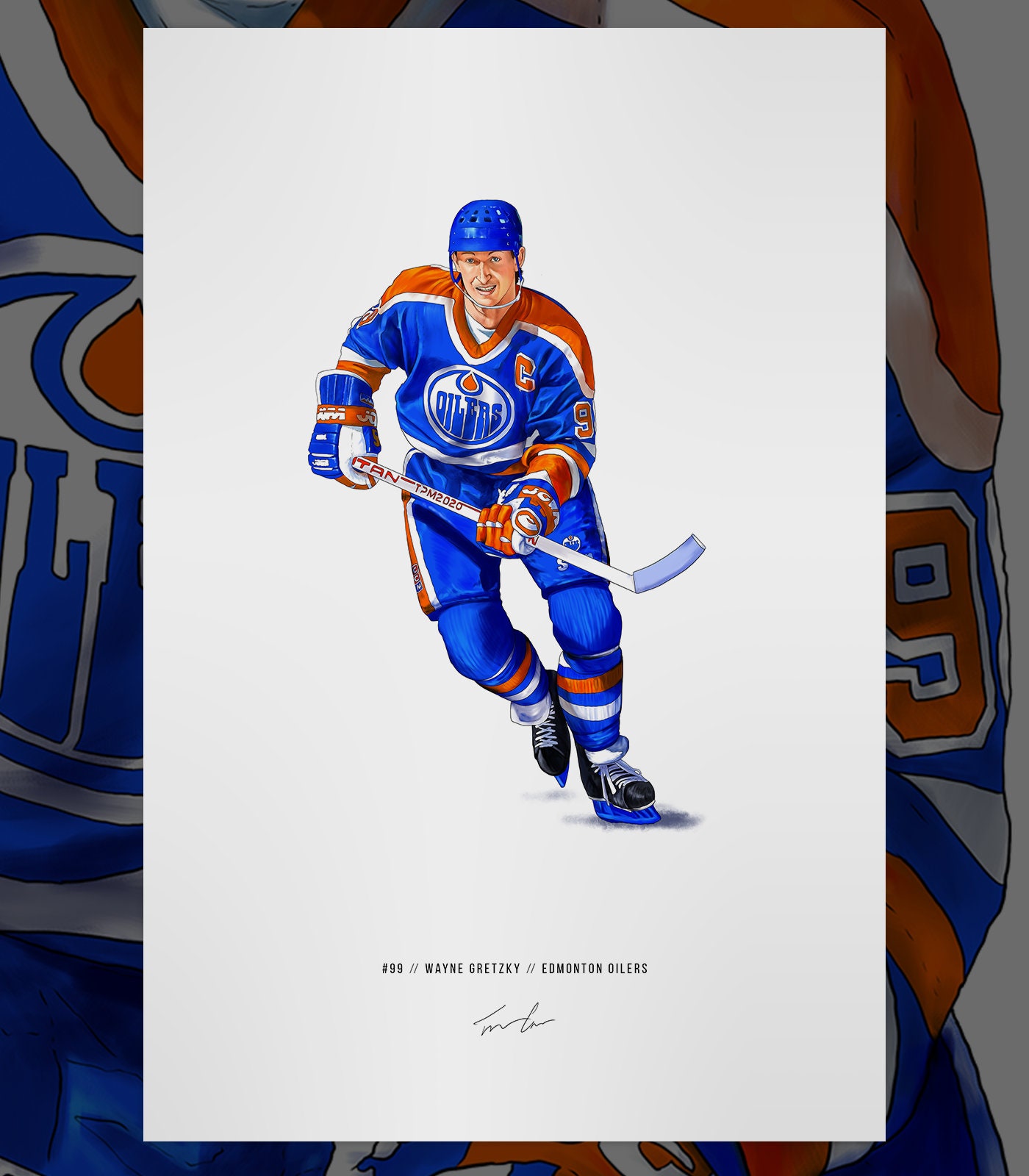 Wayne Gretzky Edmonton Oilers Hockey Illustrated Print Poster Etsy