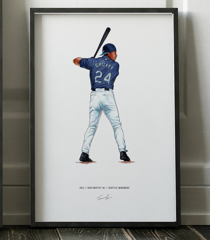 Ken Griffey Jr Seattle Mariners Illustrated Baseball Print Etsy