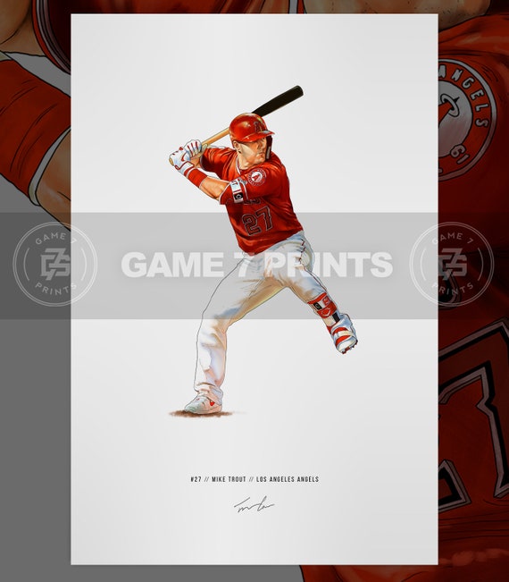 Mike Trout v2 Los Angeles Angels Baseball Print Poster Etsy