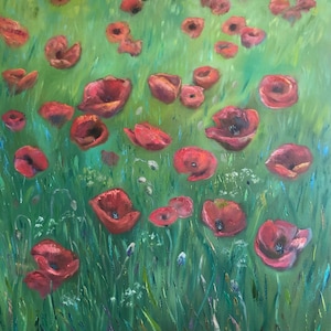 Original Oil Painting. Sunny Poppies! Free shipping