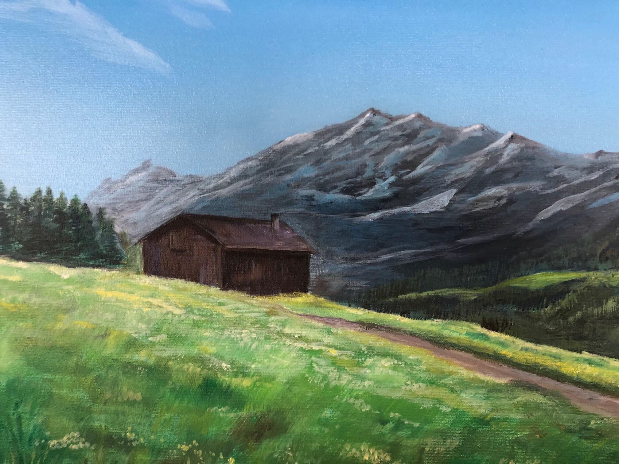 アルプスの油絵：スイスの山の風景画（19x23） - Etsy 日本